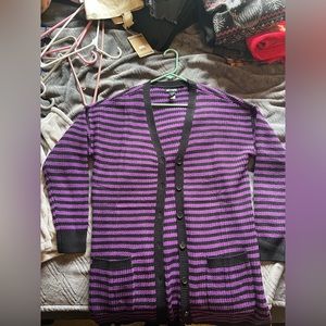 Hot Topic Striped Purple/Black Woven Cardigan | Size XL